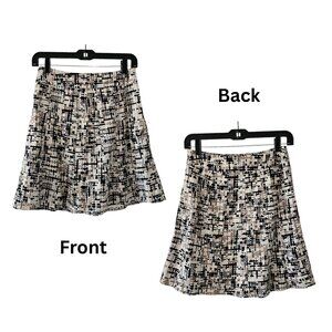 Ann Taylor Geometric Mini Godet Cotton Skirt | EUC | 00P | Black Gray Cream Tan